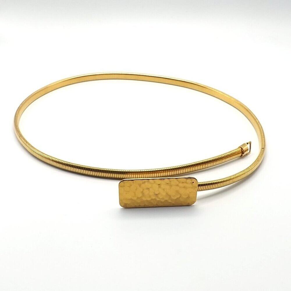 Vintage Snake Chain Belt, Hammered Buckle, 24 1/2 to 28 Inches Stretch